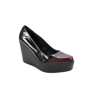 Jeannot Womens Color Block Leather Platform Wedge Heels Shoes Brown Black Sz 7